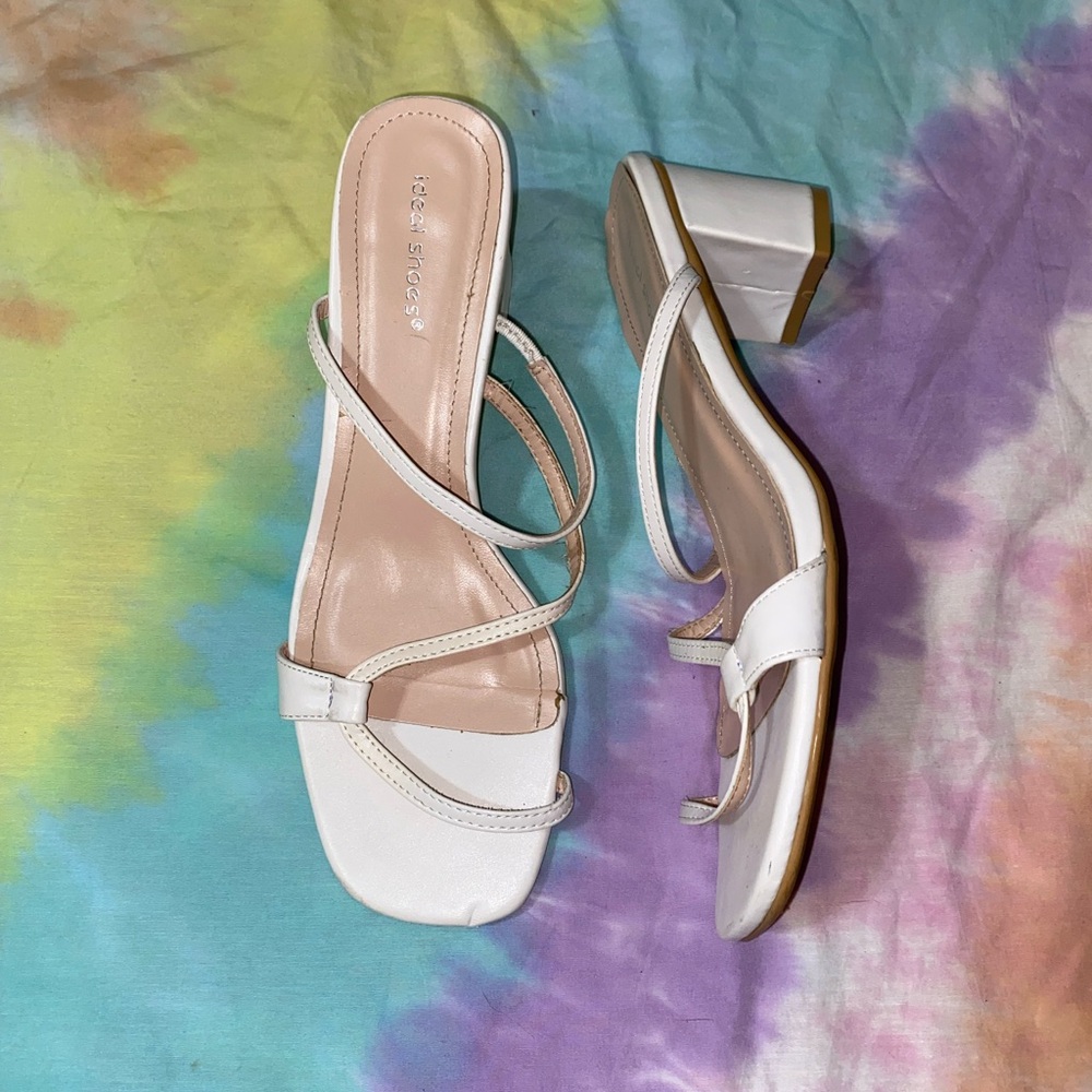 White Strappy Block Heel Sandals